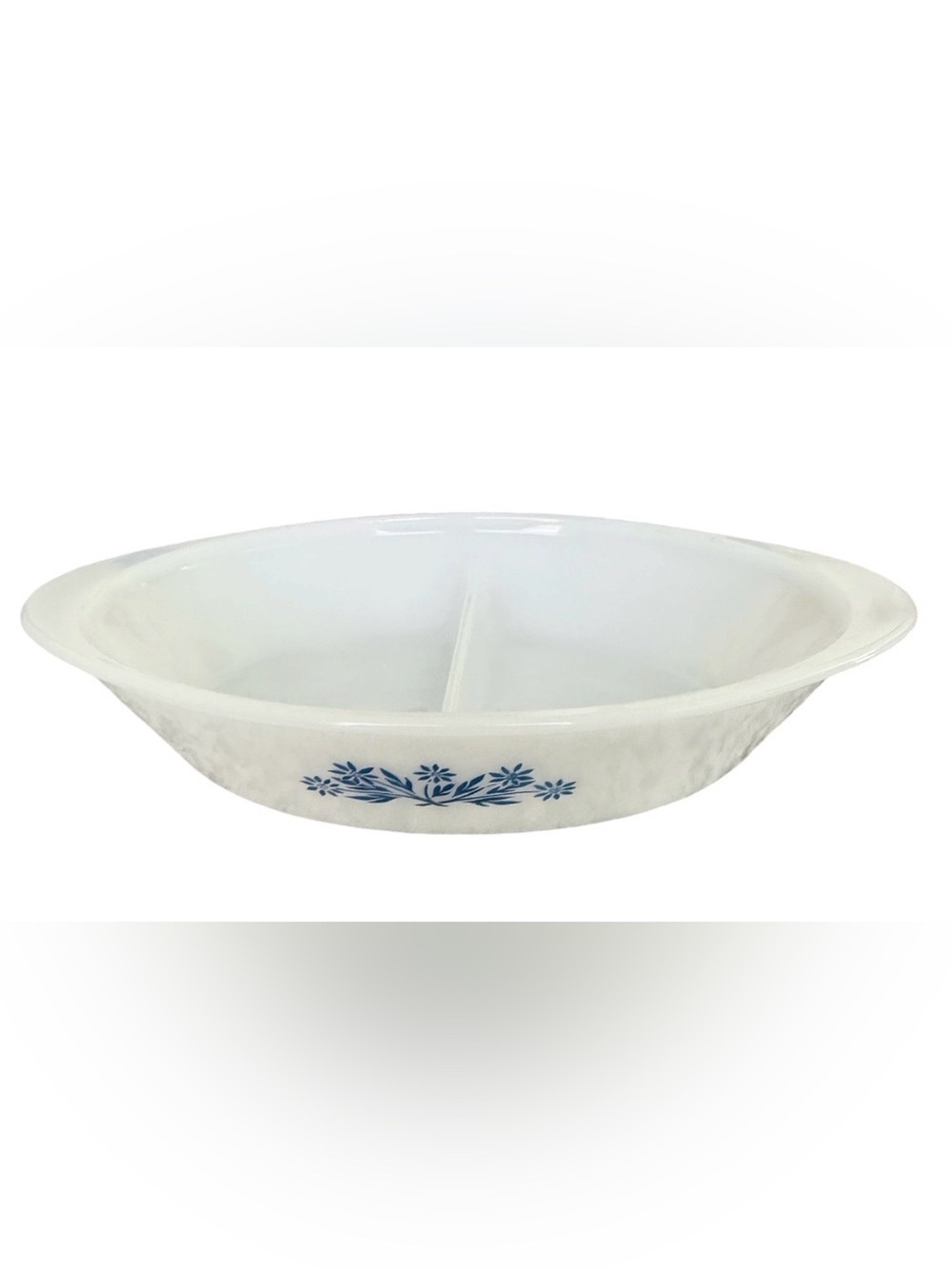 Vintage Glasbake divided white milk glass cornflower casserole dish
